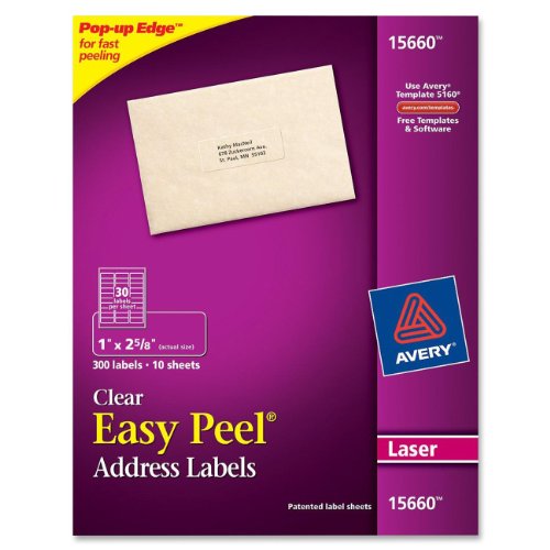 Avery Easy Peel Clear Address Labels for Laser Printers, 1 x 2.625