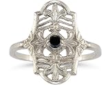 Vintage Fleur-de-Lis Black Diamond Ring in 14K White Gold