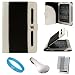 Black with White Portfolio Jacket Leather Case for Sony PRS-950 e-reader + Clear Screen Protector + White USB Car Charger with LED Power Indicator + SumacLife TM Wisdom Courage Wristband