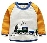 (コ-ランド) Co-land 子供服 長袖シャツ スウェット 汽車プリント 女の子 男の子 男女児 キッズトップス 丸首 ベビー トレーナー 裏起毛 カジュアル イエロー 130