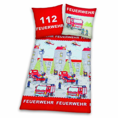Herding 445172050 Bettw&auml;sche Fun Coll.Feuerwehr 80 x 80 + 135 x 200 cm; Linon
