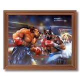 Puppy Dogs Boxing Ring Kids Room Home Decor Wall Picture Oak Framed Art Print