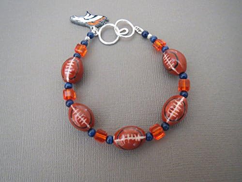 Denver Broncos Inspired Porcelain Bracelet with NFL Charm Sterling Clasp