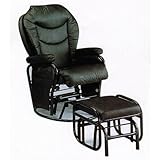 Swivel Glider Rocker Chair with Ottoman Black Leatherette