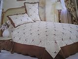 3pc Brown 100% Cotton Fully Quilted Embroidery Bed Cover Set King