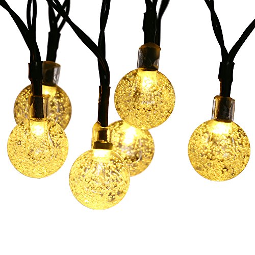 Qedertek globe outdoor solar string lights 20ft 30 led fairy bubb…