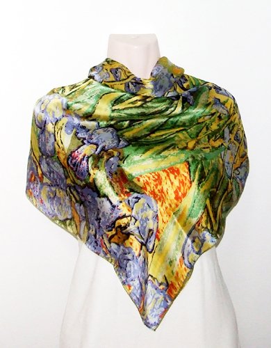 Satin Oil-Painted Irises Print - Silk Square Scarf 35 x 35