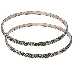 Sterling Silver Bangle Bracelets Pair Handcrafted Jewelry 2.6 inches (ban150)