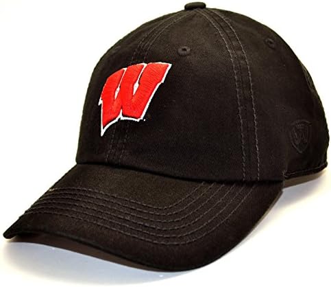 Licensed NCAA Wisconsin Badgers Cotton Crew Adjustable Baseball Hat/Cap, Black