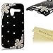 Mavis's Diary for Motorala Moto X Phone 3D Handmade Crystal Flower Bling Diamond Design Hard Cover Case with Soft Clean Cloth (Silver Flower Black Case)