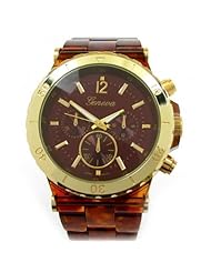 GENEVA 12262212 DESIGNER STYLE DECORATIVE CHRONOGRAPH WIDE BRACELET OVERSIZED WOMENS WATCH-TORTOISE GLD