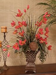 Red Cymbidium Silk Orchids & Grass