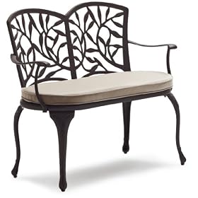 Strathwood Flores Cast Aluminum Bench with Seat Cushion: Patio, Lawn &amp; Garden