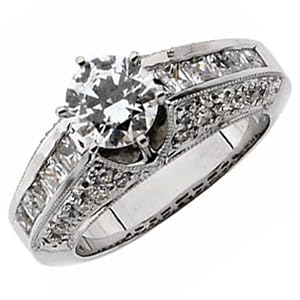 14K White Gold Vintage Style Diamond Engagement Ring (Center stone is not included)