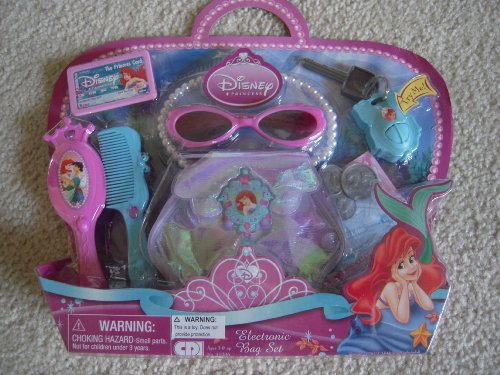 Disney Princess Ariel The Little Mermaid Electronic Bag Set Includes Purse, Sunglasses, Play Car Alarm, 6 Pieces of Play Money, Play Coins, and Brush & Comb