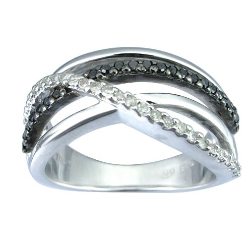 Silver Black Diamond Ring, Size 7 (0.25 cttw, I-J Color, I2-I3 Clarity)