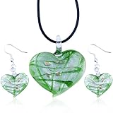 Green Heart Pendant And Earring Murano Glass Jewelry Set