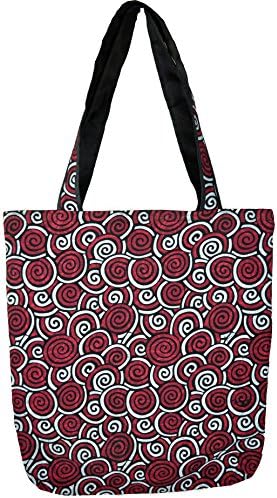 Carmine Red and Silver Tote Shell Pattern Asian Thai Style Hippie Boho Hand Made Cotton Fabric Woven Lanna Sling Shoulder Bag From Chiangmai Thailand