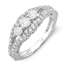 14k White Gold Round Diamond Ladies Bridal 3 Stone Engagement Ring