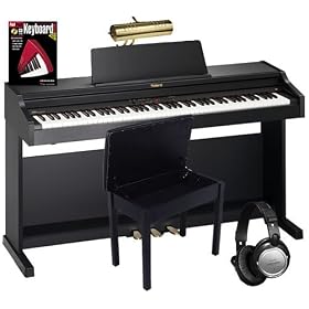 Roland RP-301 Satin Black Digital Piano Bundle with Bench, Lamp, Headphones, and Book: Musical Instruments