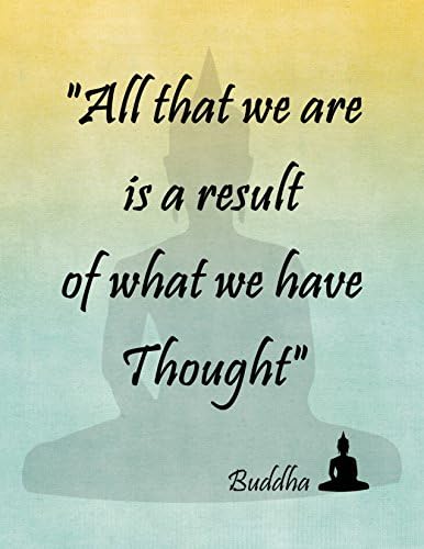 Decorative Art Print ~ Buddhist Inspirational Quote: "All that we are is a Result of what we have Thought" (EB087) (Yellow/Blue, 5" by 7")