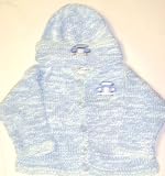 Knitted on Hand Knitting Machine Finished By Hand Crochet Blue Chenille Denim Cotton Tweed Infant Boys Outfit Cardigan Hat Set Trimmed with Blue Race Car Patch