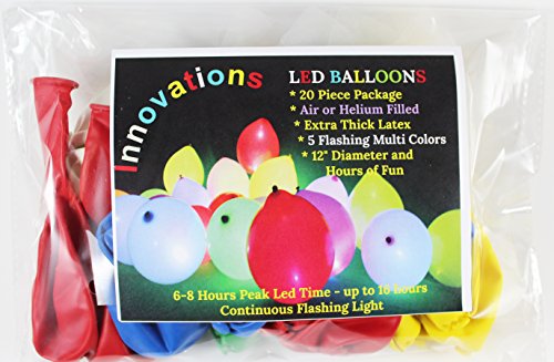 LED Balloons 20 PACK with 5 colors and all flash different colors - the ultimate balloons for party - for a memorable occasion (kid/children safe)