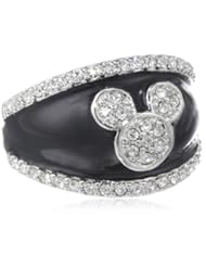 Jewelry: Disney Mickey Black Enamel and Cubic Zirconia Ring, Size 10 - Disney