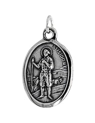 Sterling Silver Saint Isidore The Farmer Oval-shaped Medal Pendant, 7/8 inch (23 mm) tall
