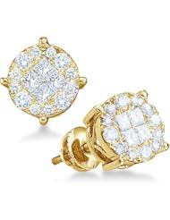 14k Yellow OR White Gold Princess and Round Cut Invisible Channel Set Diamond Stud Earrings (2.01 cttw)
