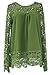 POSESHE Women's V-Neck Button Detail Dip Back Solid Blouse Top (Large/US 10, Army Green)
