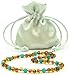 Amber Teething Necklace {0055} for Baby Mixed with Turquoise Beads - Unisex - 12.6 inches (32 cm) - AmberJewelry - Hand-Made from Baltic Amber Beads (12.6 inches (32 cm), Cognac / Turquoise (Green))