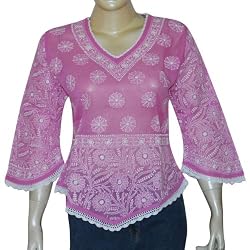 Summer Tops for Women Cotton Chikan Embroidered Size M