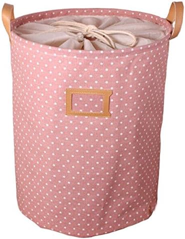GreenForest Fabric Convenient Dustproof Storage Bucket With Totes ,White PolkaDot,Pink(14x18 inches)