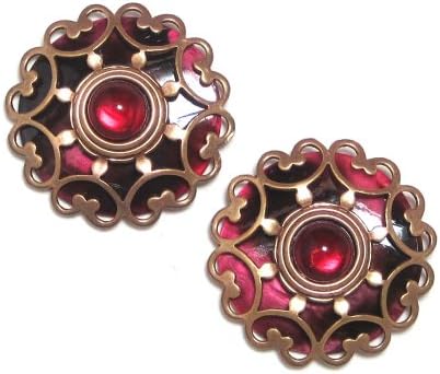 John Michael Richardson Gold Plated Art Deco Red Filigree Heart Statement Post/Stud Earrings