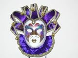 Venetian Art Deco Wall Mask with Curlicues and Collar/ Purple with Rhinestones