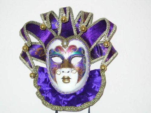 Venetian Art Deco Wall Mask with Curlicues and Collar/ Purple with Rhinestones