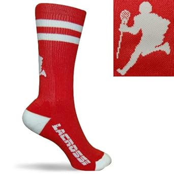 Lacrosse Socks - LAX Player Crew Socks - Red/White (One Size Fits All)