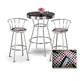 Chrome Bar Table & 2 Chrome 29" Nascar Coca Cola Fabric Seat Barstools
