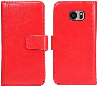Galaxy S7 Edge Wallet Case, 2-in-1 Magnetic Removable PU Leather Case with Strap and Credit Card Slots [Red] Cafeleo