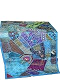 Gift for Dad- Handmade Beaded Tapestries Aqua Indian Vintage Sari Wall Hanging
