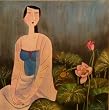 Chinese painting Original Hand Painted Watercolor - Lady among lotus flowers