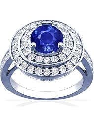 Platinum Round Cut Blue Sapphire Ring With Sidestones