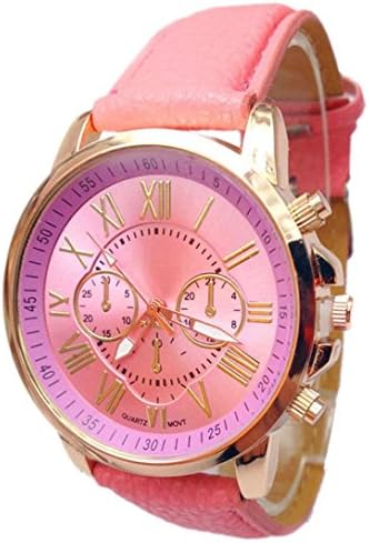 Omita® 2016 Women Multiple Color Large Face Numerals Faux Leather Analog Quartz Wrist Watch (Pink)