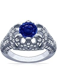 18K White Gold Round Cut Blue Sapphire Fana Designer Ring