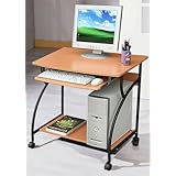 Portable Computer Cart / Desk on Wheels, Cherry Finish w/ CPU stand