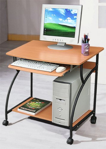 Computer Desk on Wheels, Cherry Finish w/ CPU stand