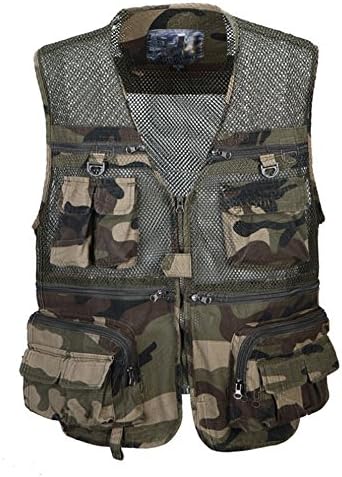 YeSiYanMen's Photographer Camo Hunting Fishing Pockets Mesh Fly Vest