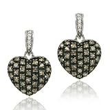 Sterling Silver .72ct TDW Champagne & White Diamond Heart Dangle Earrings