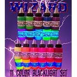 11 Color Set of Wizard black Light Tattoo Ink 1/2oz